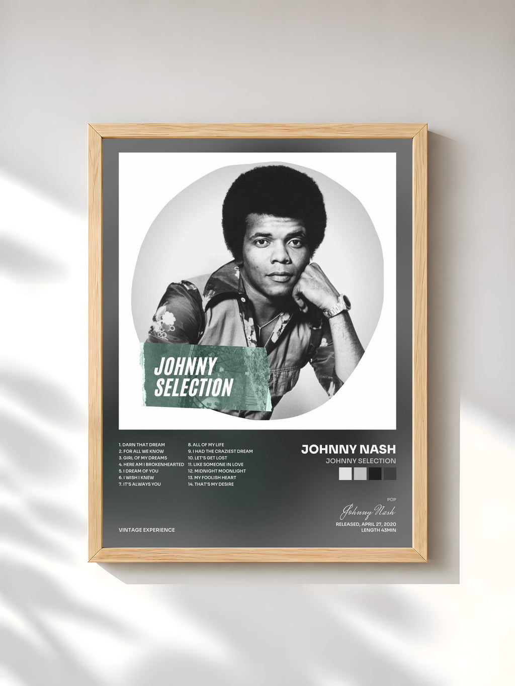 #bois Tableau de l'album Johnny Selection de Johnny Nash, cadre en bois brut, imprimé et encadré en France
