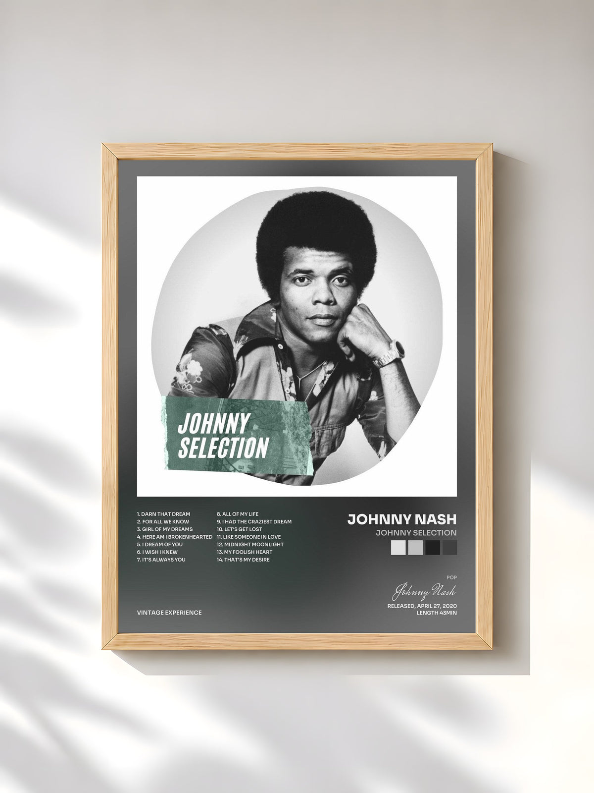 #bois Tableau de l'album Johnny Selection de Johnny Nash, cadre en bois brut, imprimé et encadré en France