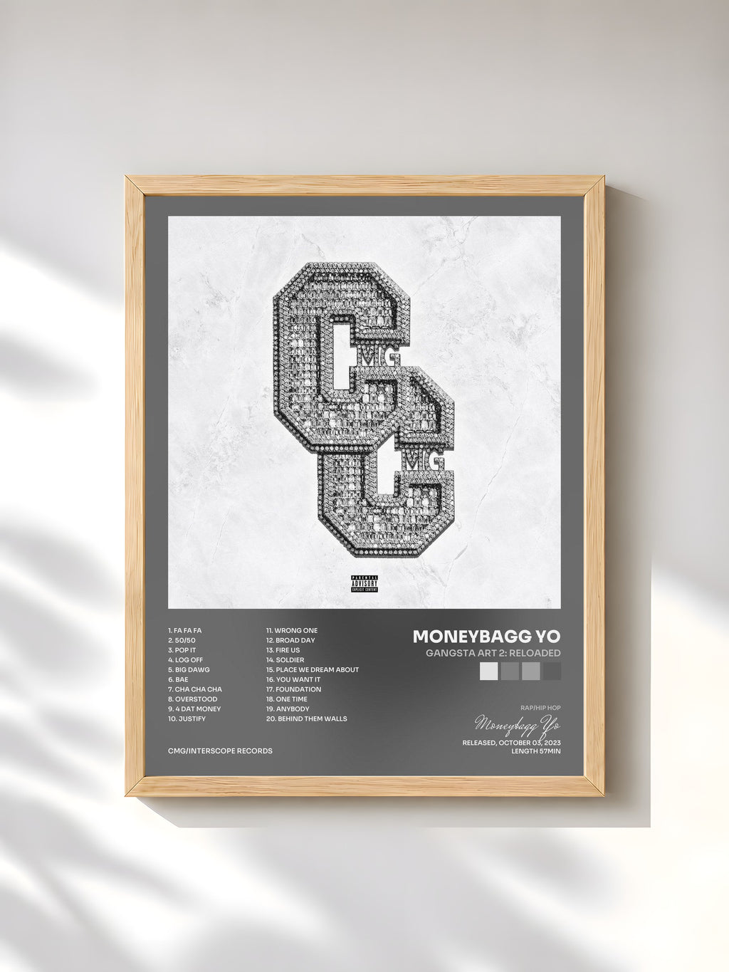 #bois Tableau de l'album Gangsta Art 2: Reloaded de Moneybagg Yo, cadre en bois brut, imprimé et encadré en France