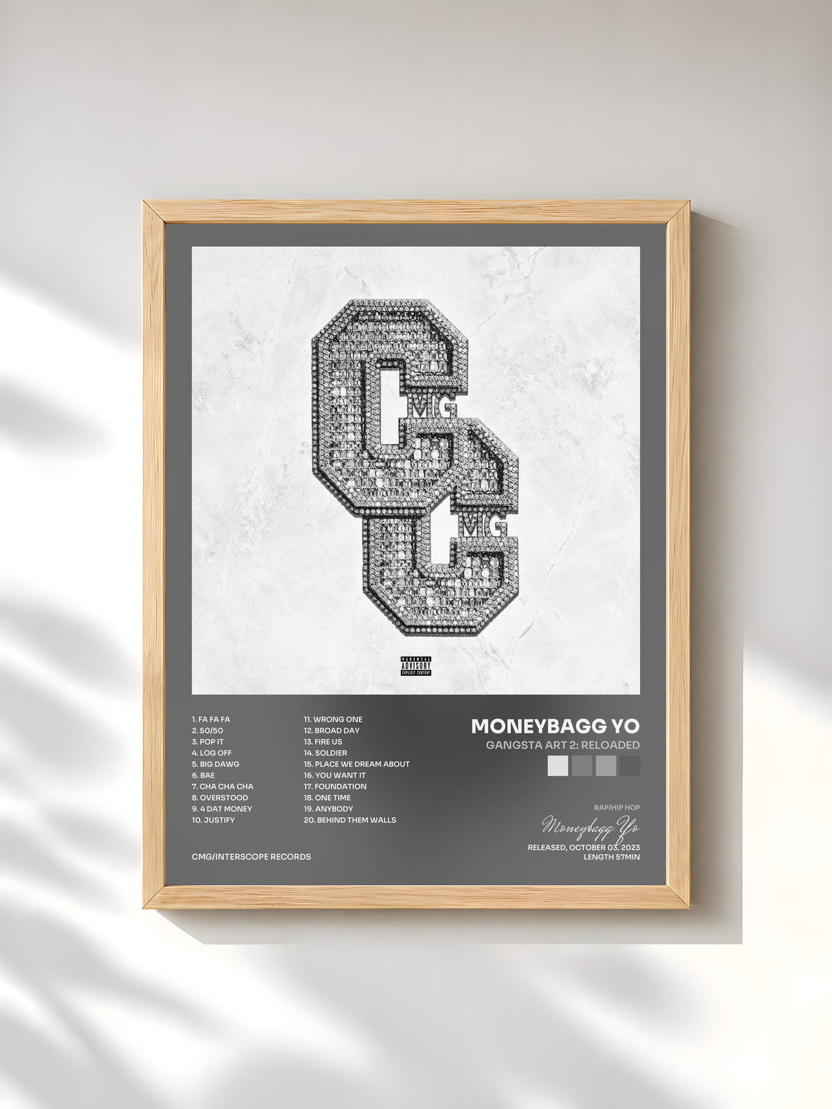 #bois Tableau de l'album Gangsta Art 2: Reloaded de Moneybagg Yo, cadre en bois brut, imprimé et encadré en France