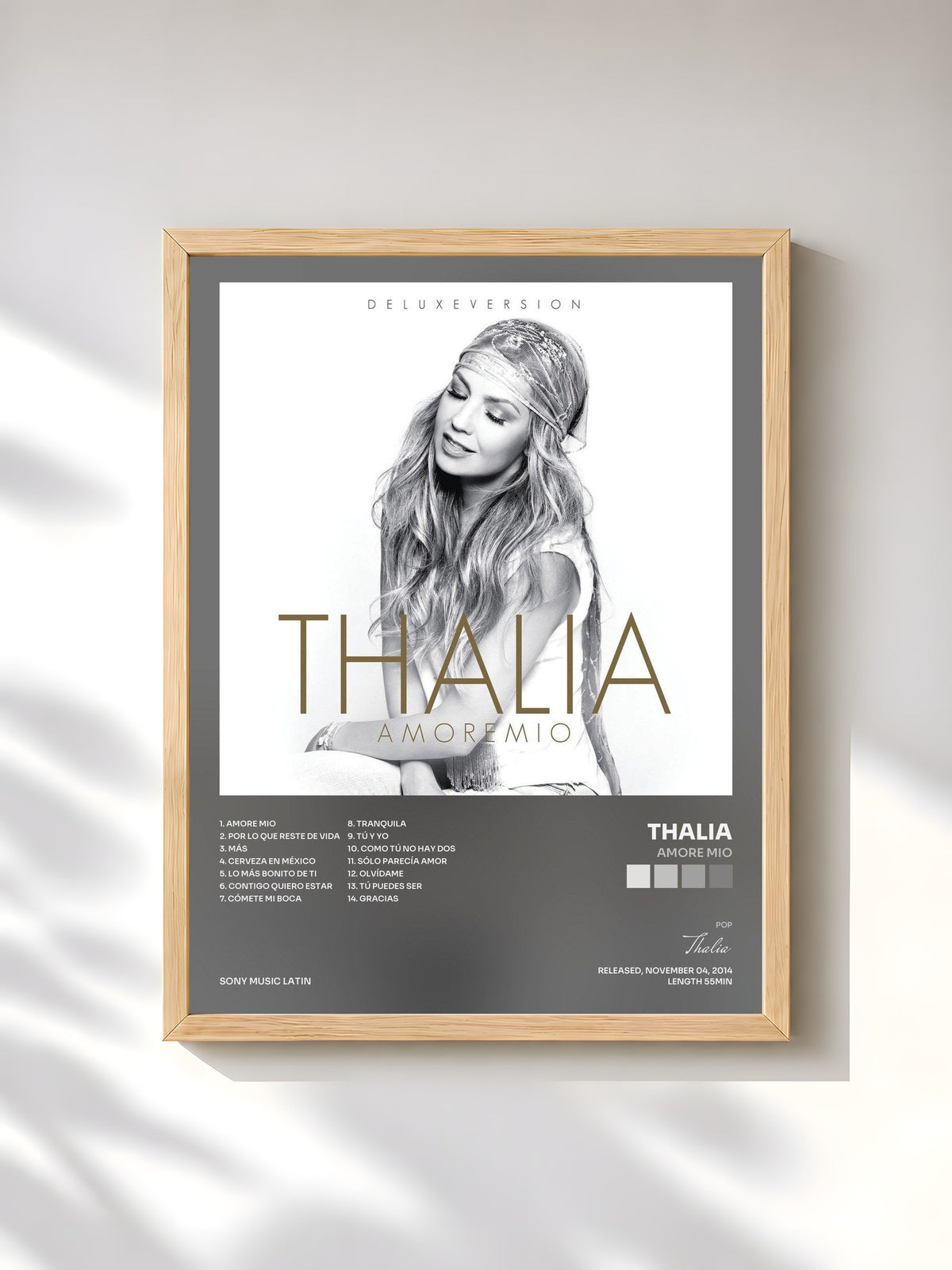 #bois Tableau de l'album Amore Mio de Thalia, cadre en bois brut, imprimé et encadré en France