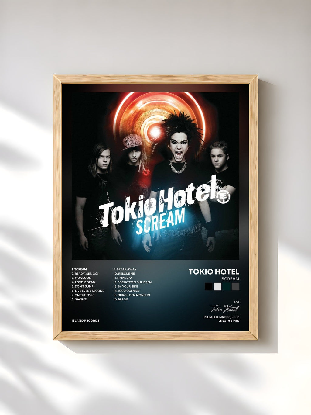 #bois Tableau de l'album Scream de Tokio Hotel, cadre en bois brut, imprimé et encadré en France
