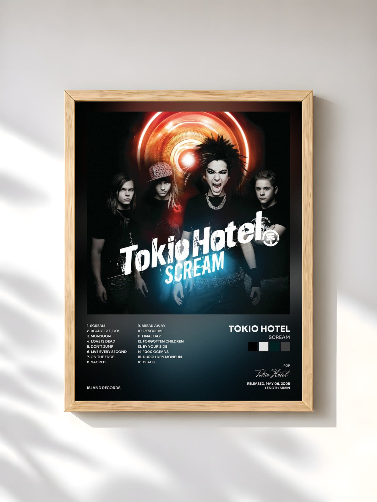 #bois Tableau de l'album Scream de Tokio Hotel, cadre en bois brut, imprimé et encadré en France