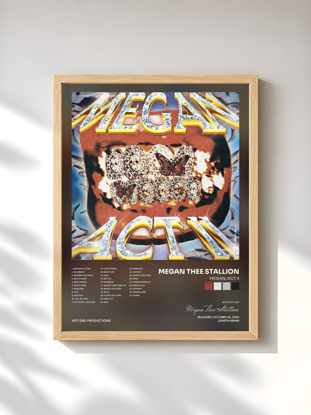 #bois Tableau de l'album MEGAN: ACT II de Megan Thee Stallion, cadre en bois brut, imprimé et encadré en France
