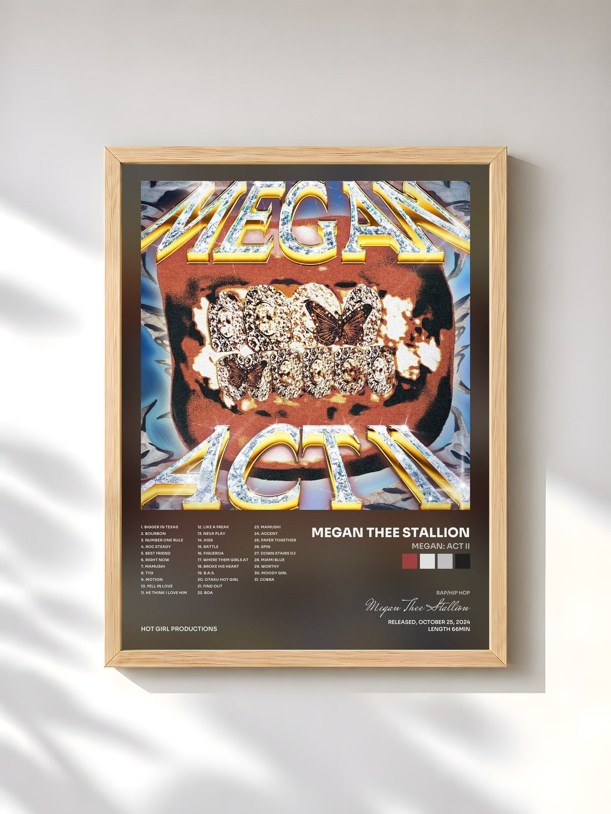 #bois Tableau de l'album MEGAN: ACT II de Megan Thee Stallion, cadre en bois brut, imprimé et encadré en France