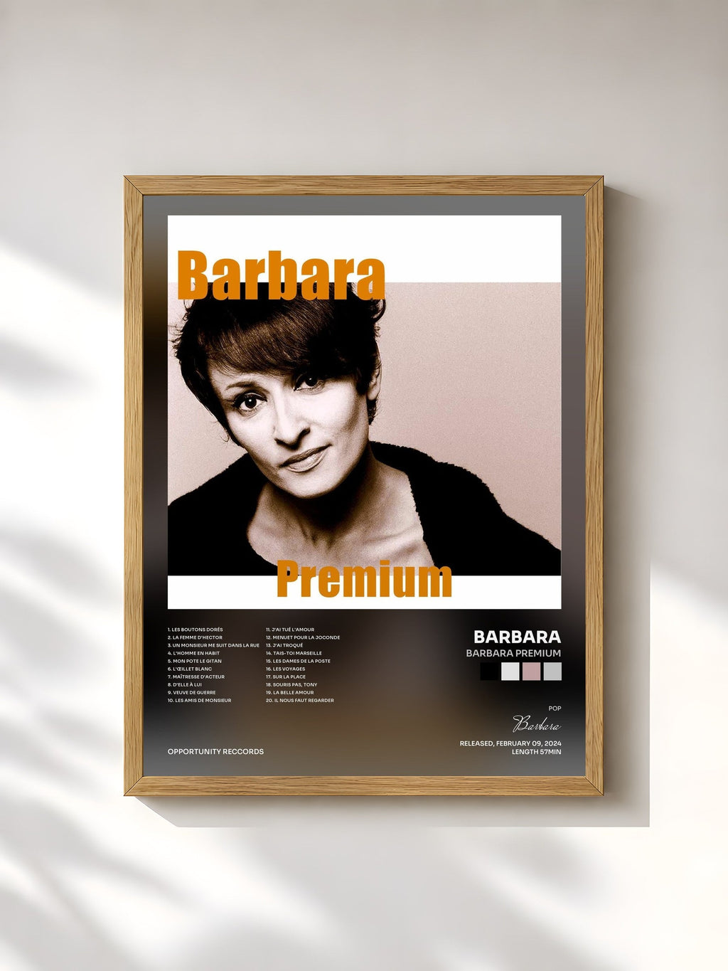 #bois Tableau de l'album Barbara Premium de Barbara, cadre en bois brut, imprimé et encadré en France