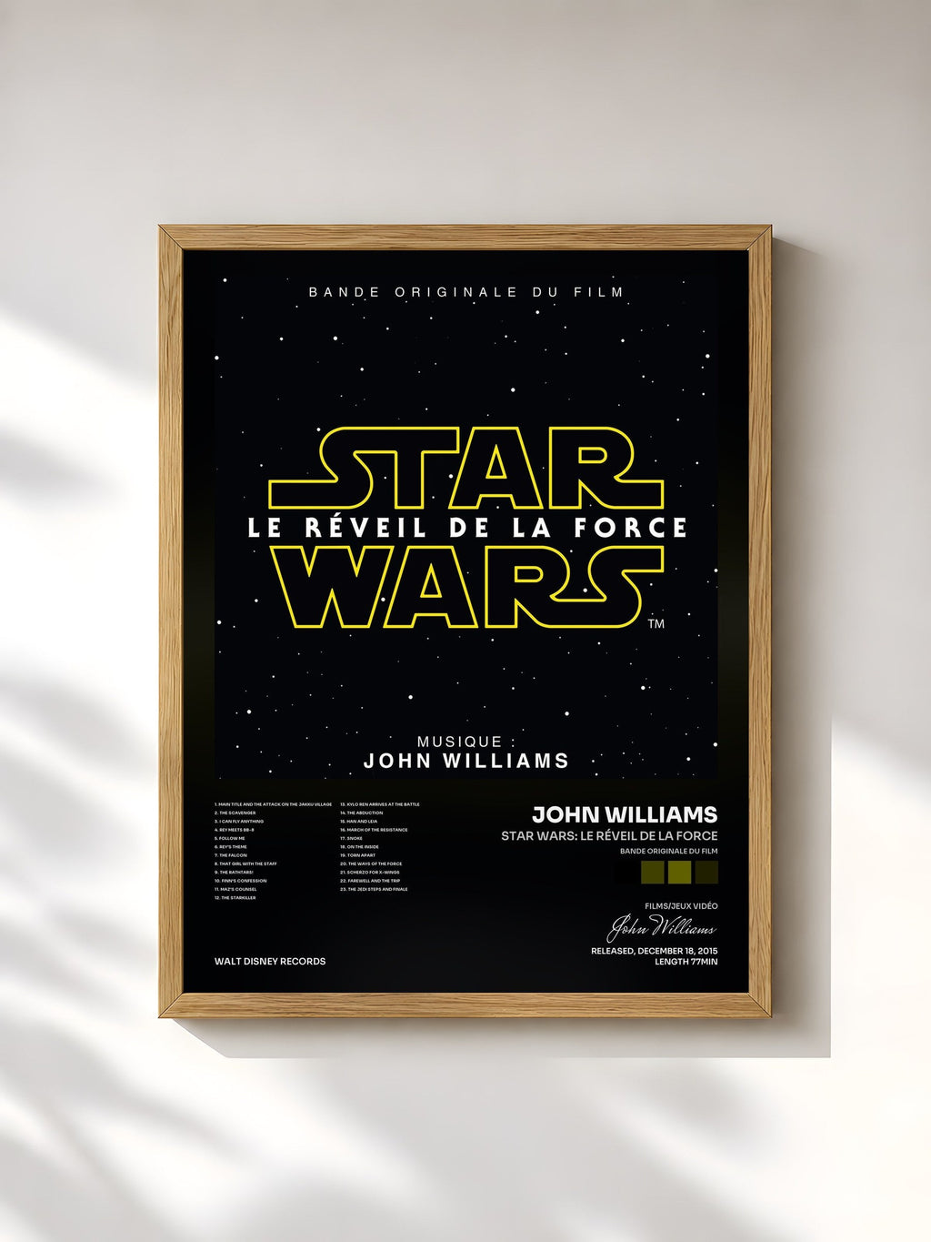 #bois Tableau de l'album Star Wars: Le Réveil de la Force (Bande Originale du Film) de John Williams, cadre en bois brut, imprimé et encadré en France