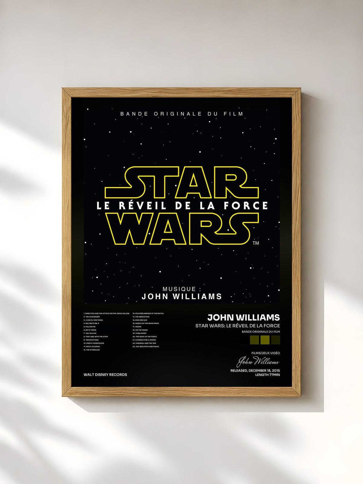 #bois Tableau de l'album Star Wars: Le Réveil de la Force (Bande Originale du Film) de John Williams, cadre en bois brut, imprimé et encadré en France