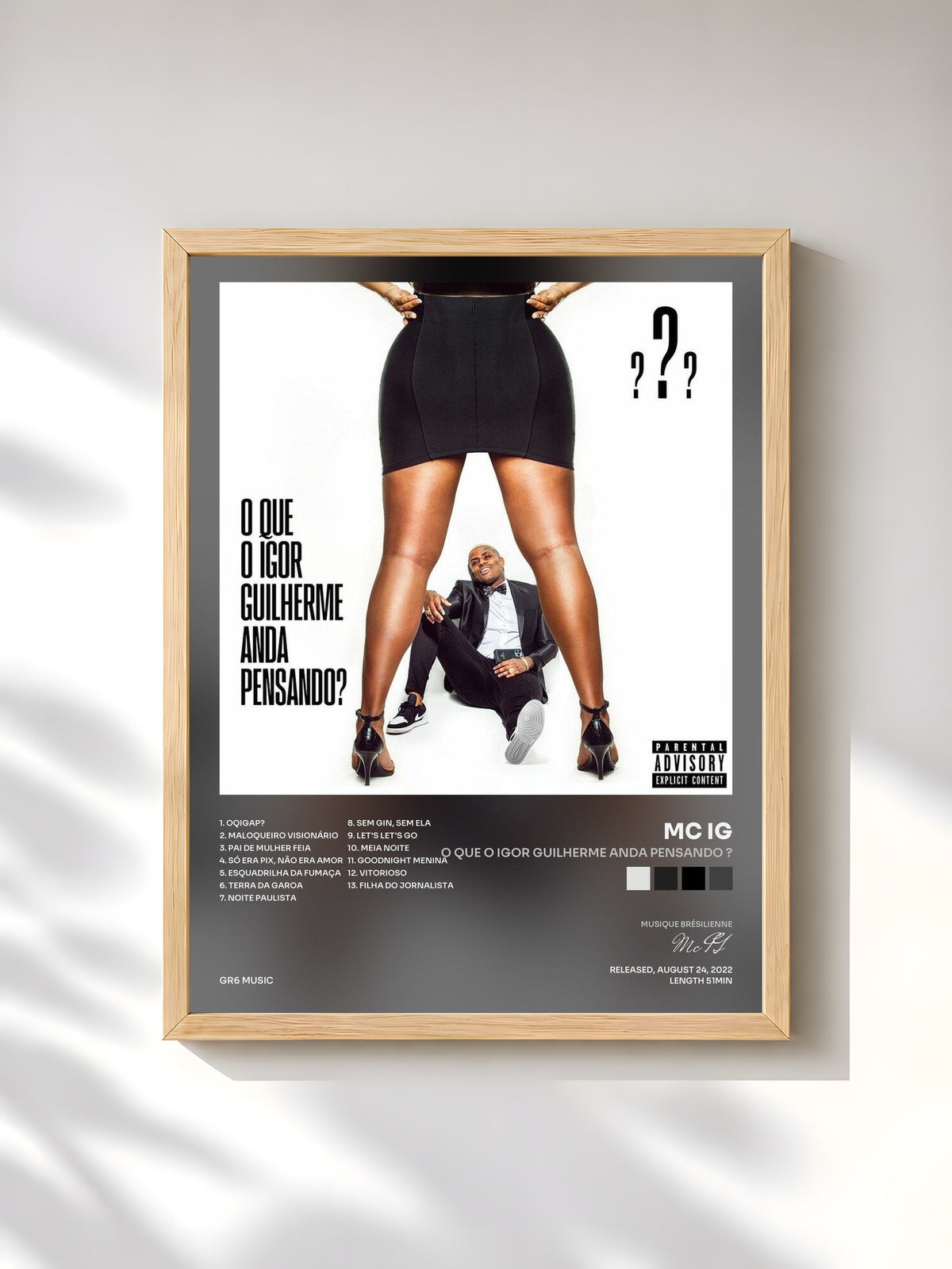 #bois Tableau de l'album O Que O Igor Guilherme Anda Pensando ? de Mc IG, cadre en bois brut, imprimé et encadré en France