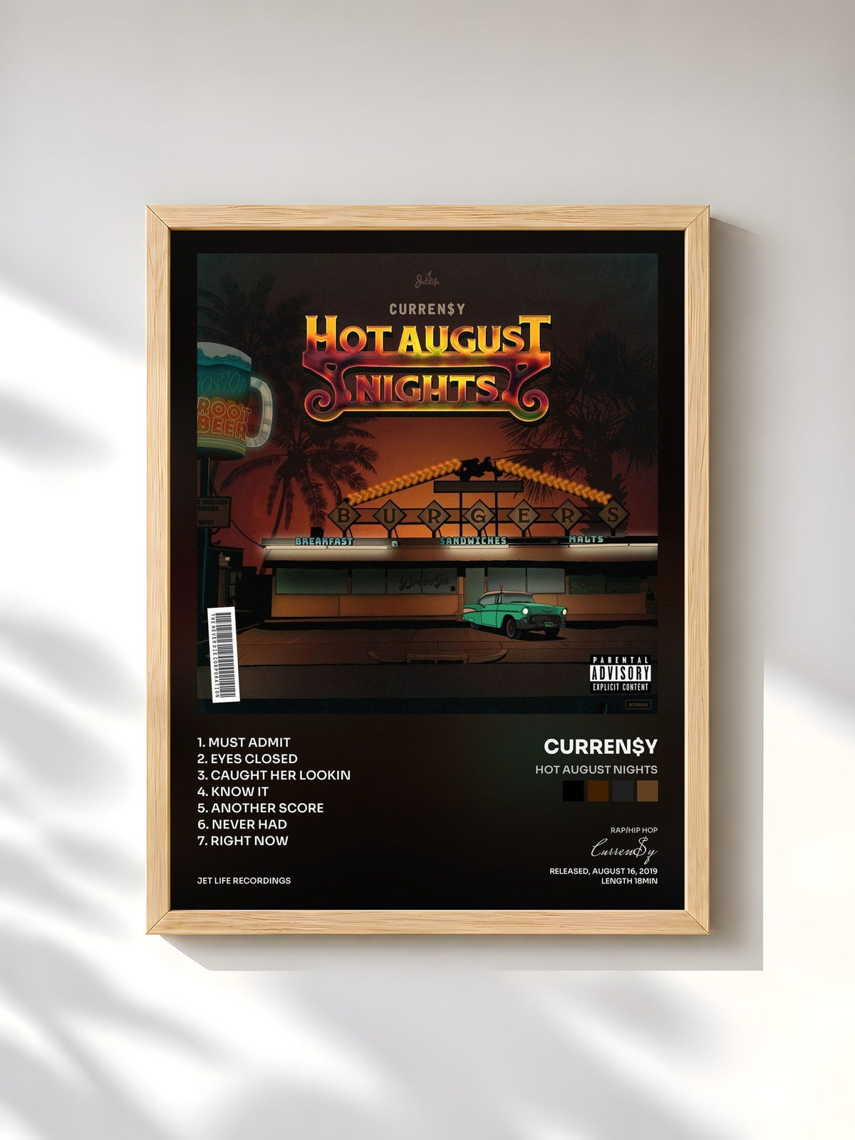 #bois Tableau de l'album Hot August Nights de Curren$y, cadre en bois brut, imprimé et encadré en France