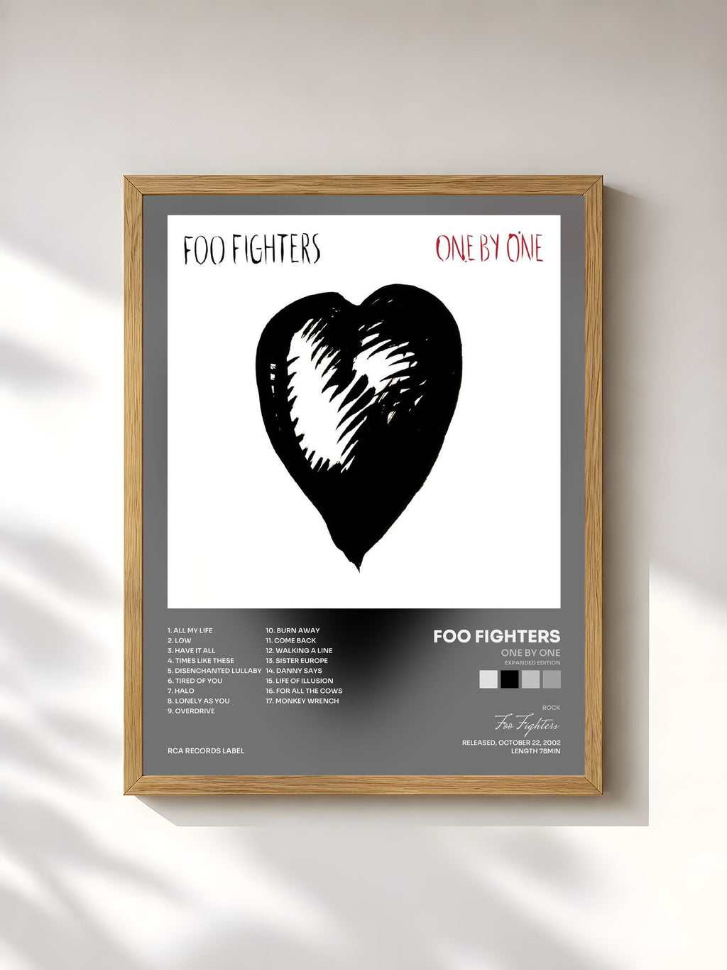 #bois Tableau de l'album One By One (Expanded Edition) de Foo Fighters, cadre en bois brut, imprimé et encadré en France