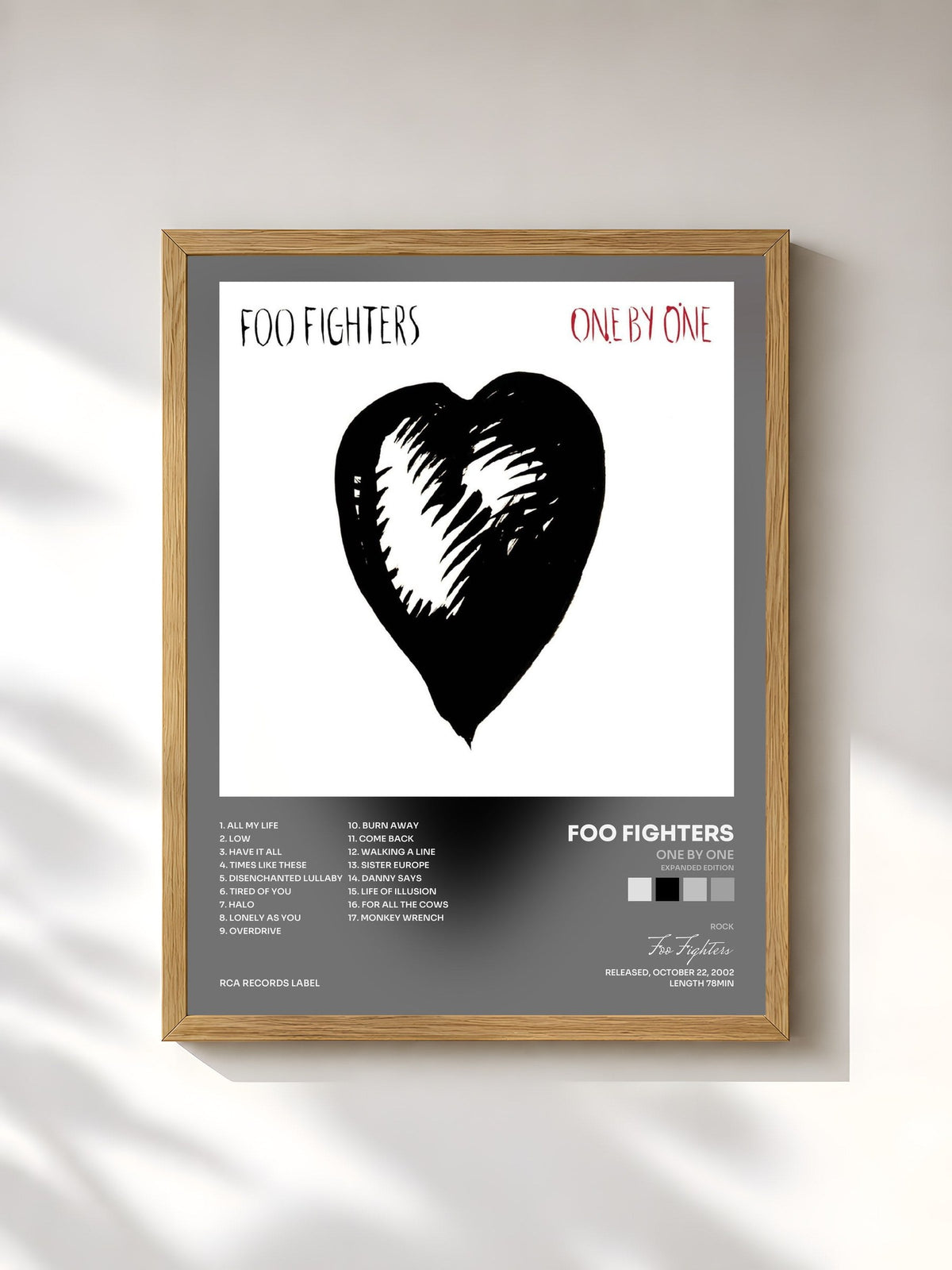 #bois Tableau de l'album One By One (Expanded Edition) de Foo Fighters, cadre en bois brut, imprimé et encadré en France