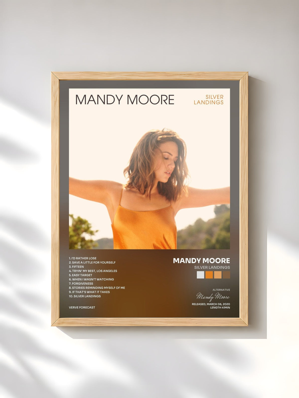 #bois Tableau de l'album Silver Landings de Mandy Moore, cadre en bois brut, imprimé et encadré en France