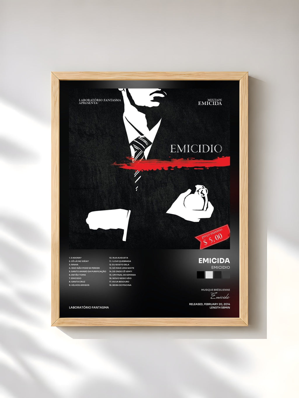 #bois Tableau de l'album Emicidio de Emicida, cadre en bois brut, imprimé et encadré en France