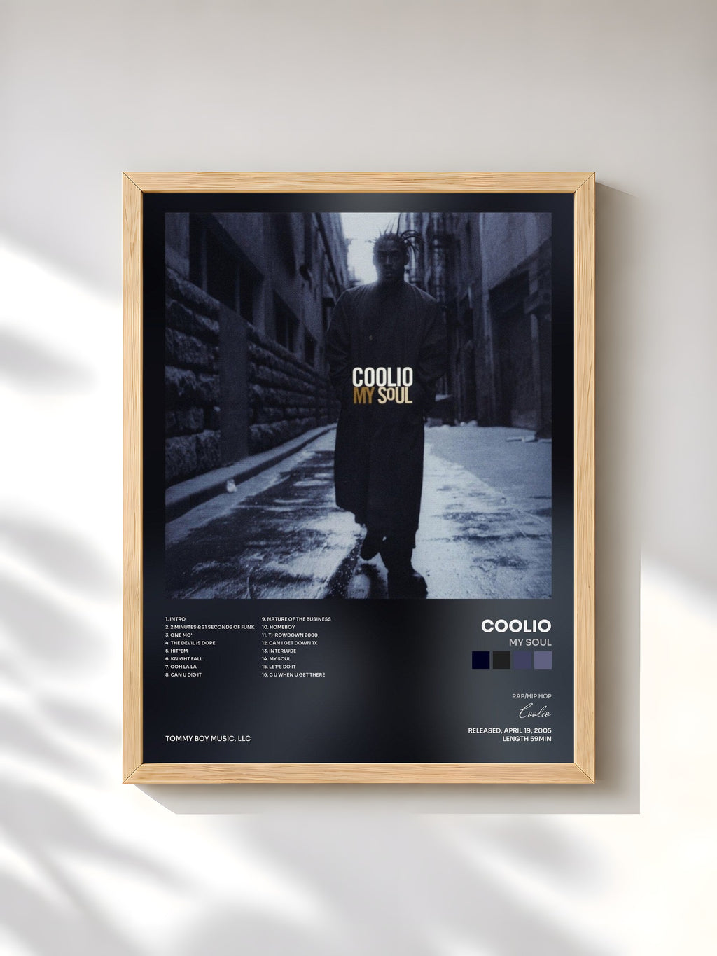 #bois Tableau de l'album My Soul de Coolio, cadre en bois brut, imprimé et encadré en France