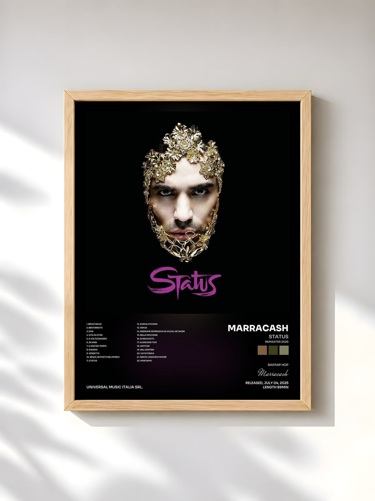 #bois Tableau de l'album Status (Remaster 2025) de Marracash, cadre en bois brut, imprimé et encadré en France
