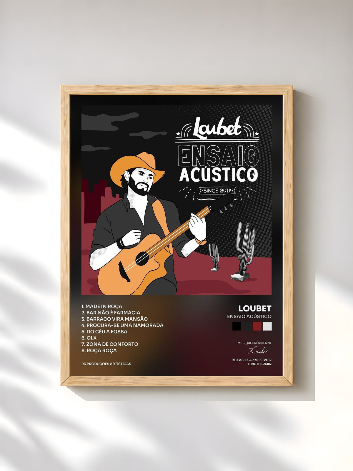 #bois Tableau de l'album Ensaio Acústico de Loubet, cadre en bois brut, imprimé et encadré en France