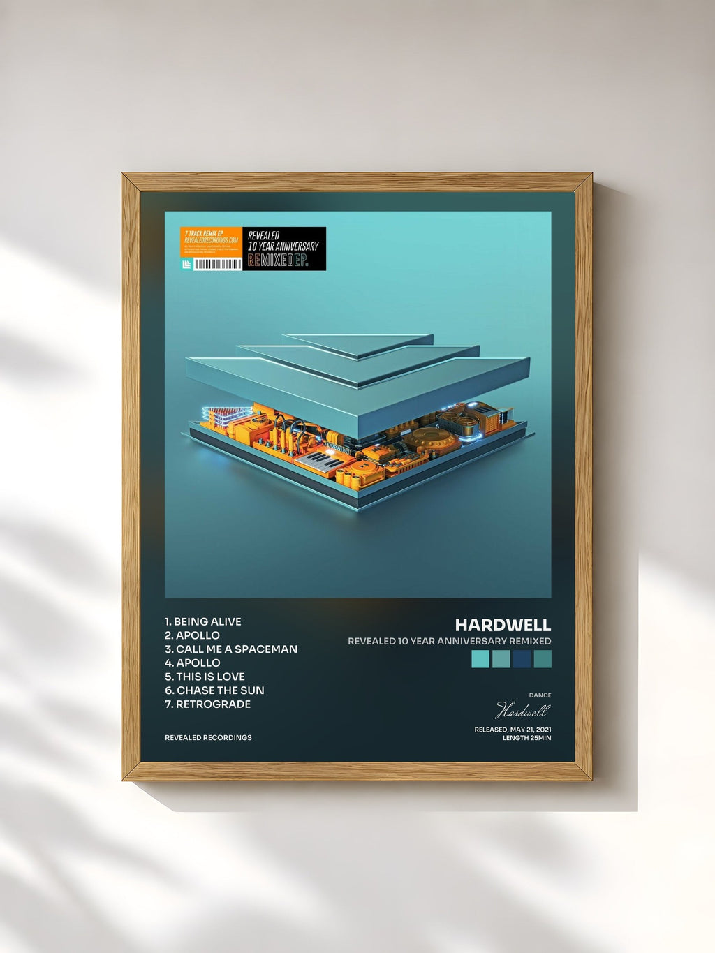 #bois Tableau de l'album Revealed 10 Year Anniversary Remixed de Hardwell, cadre en bois brut, imprimé et encadré en France
