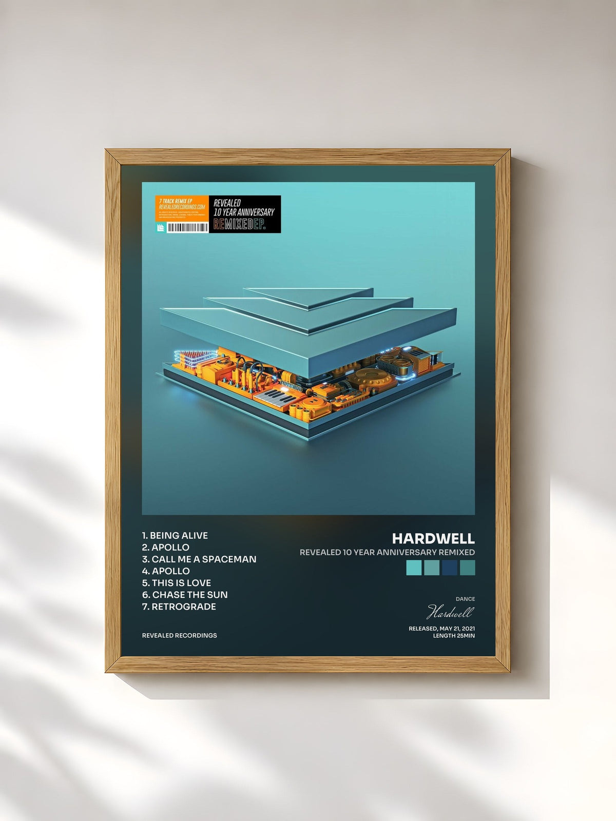 #bois Tableau de l'album Revealed 10 Year Anniversary Remixed de Hardwell, cadre en bois brut, imprimé et encadré en France