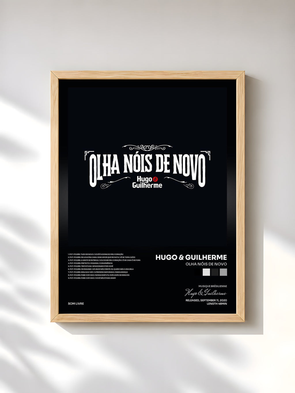 #bois Tableau de l'album Olha Nóis de Novo de Hugo & Guilherme, cadre en bois brut, imprimé et encadré en France