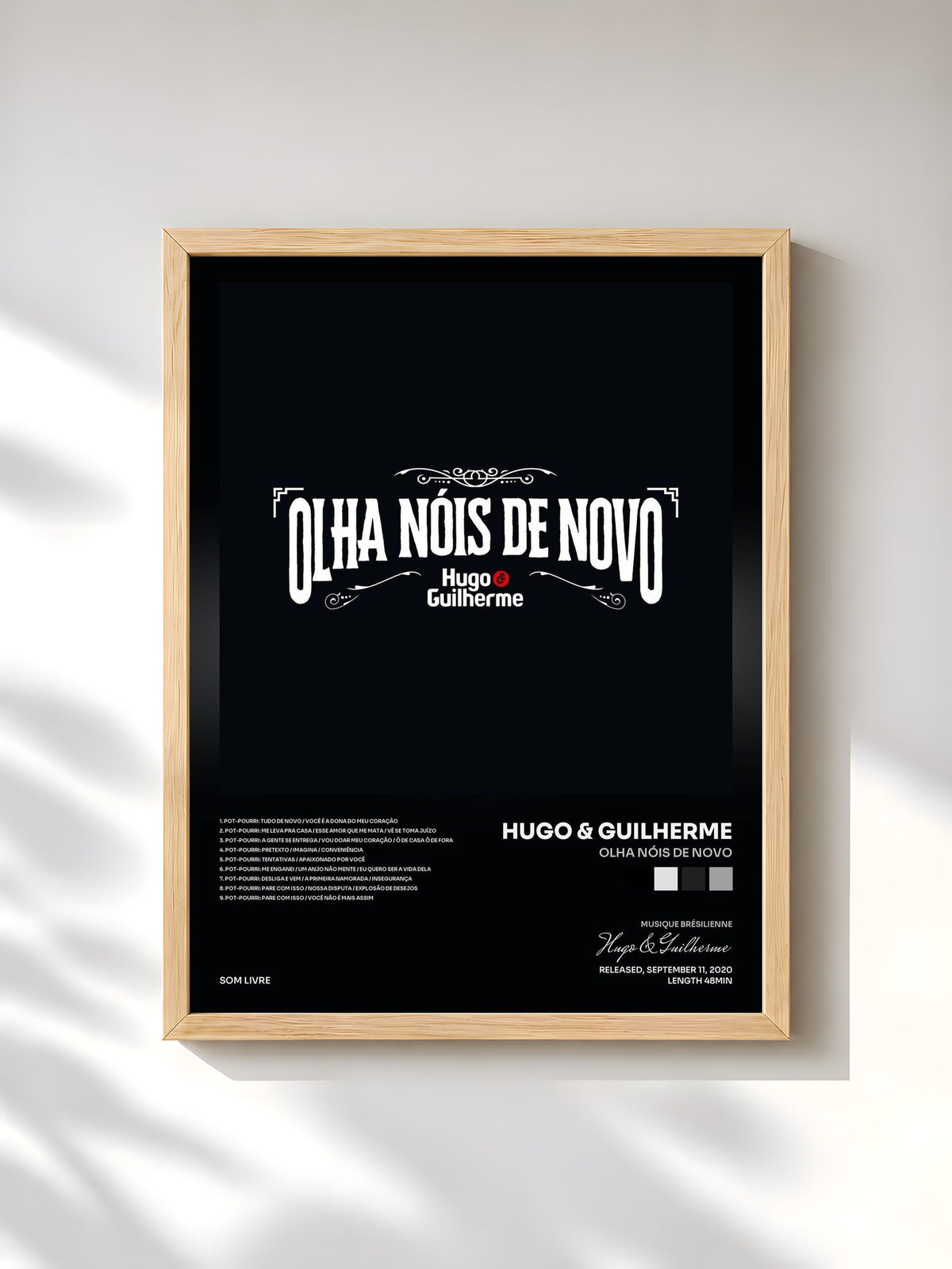 #bois Tableau de l'album Olha Nóis de Novo de Hugo & Guilherme, cadre en bois brut, imprimé et encadré en France