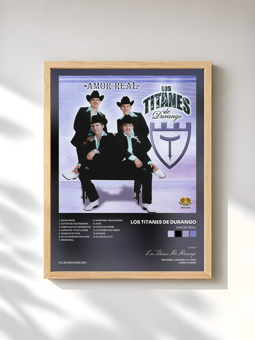 #bois Tableau de l'album Amor Real de Los Titanes De Durango, cadre en bois brut, imprimé et encadré en France