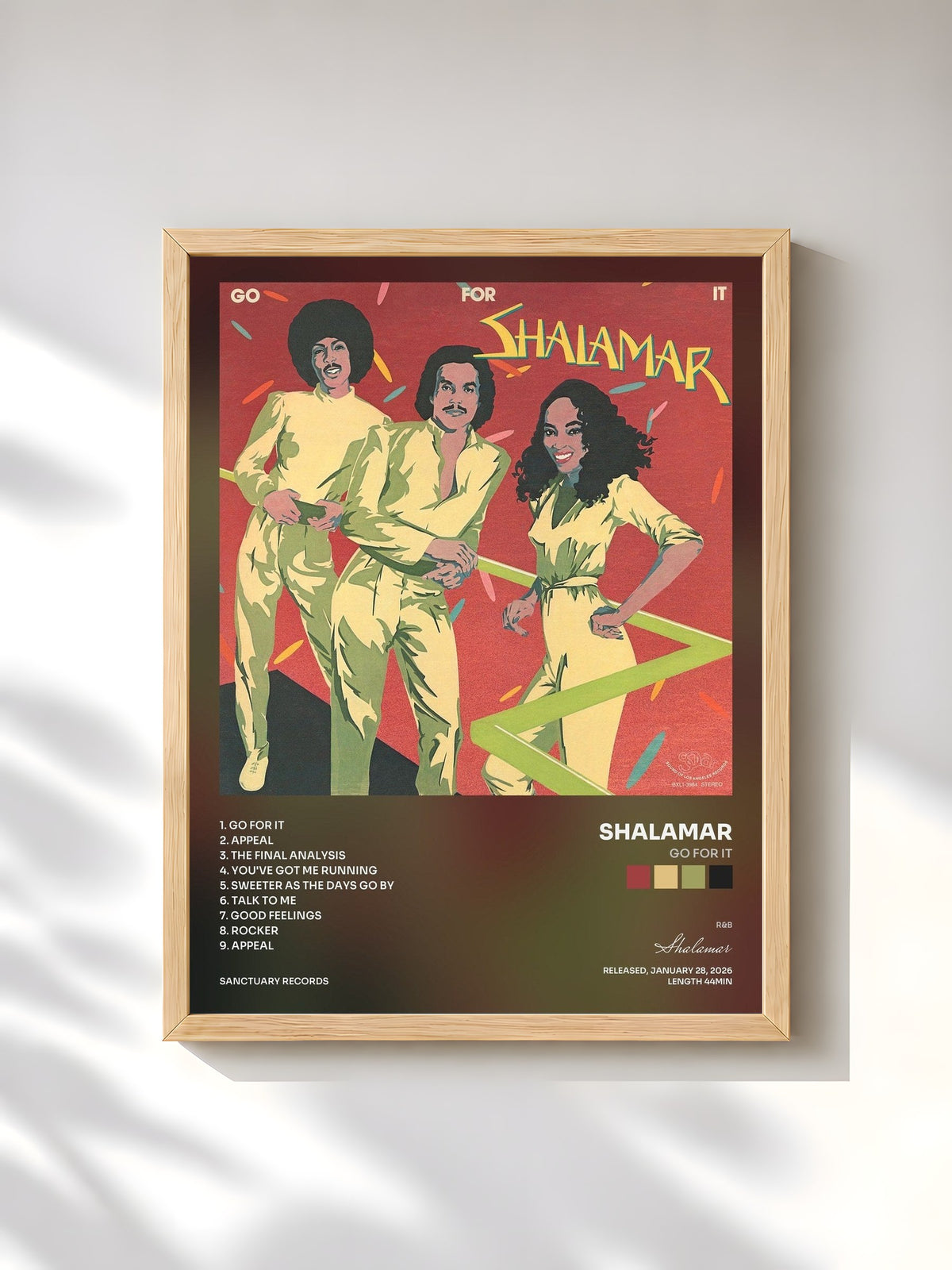 #bois Tableau de l'album Go for It de Shalamar, cadre en bois brut, imprimé et encadré en France