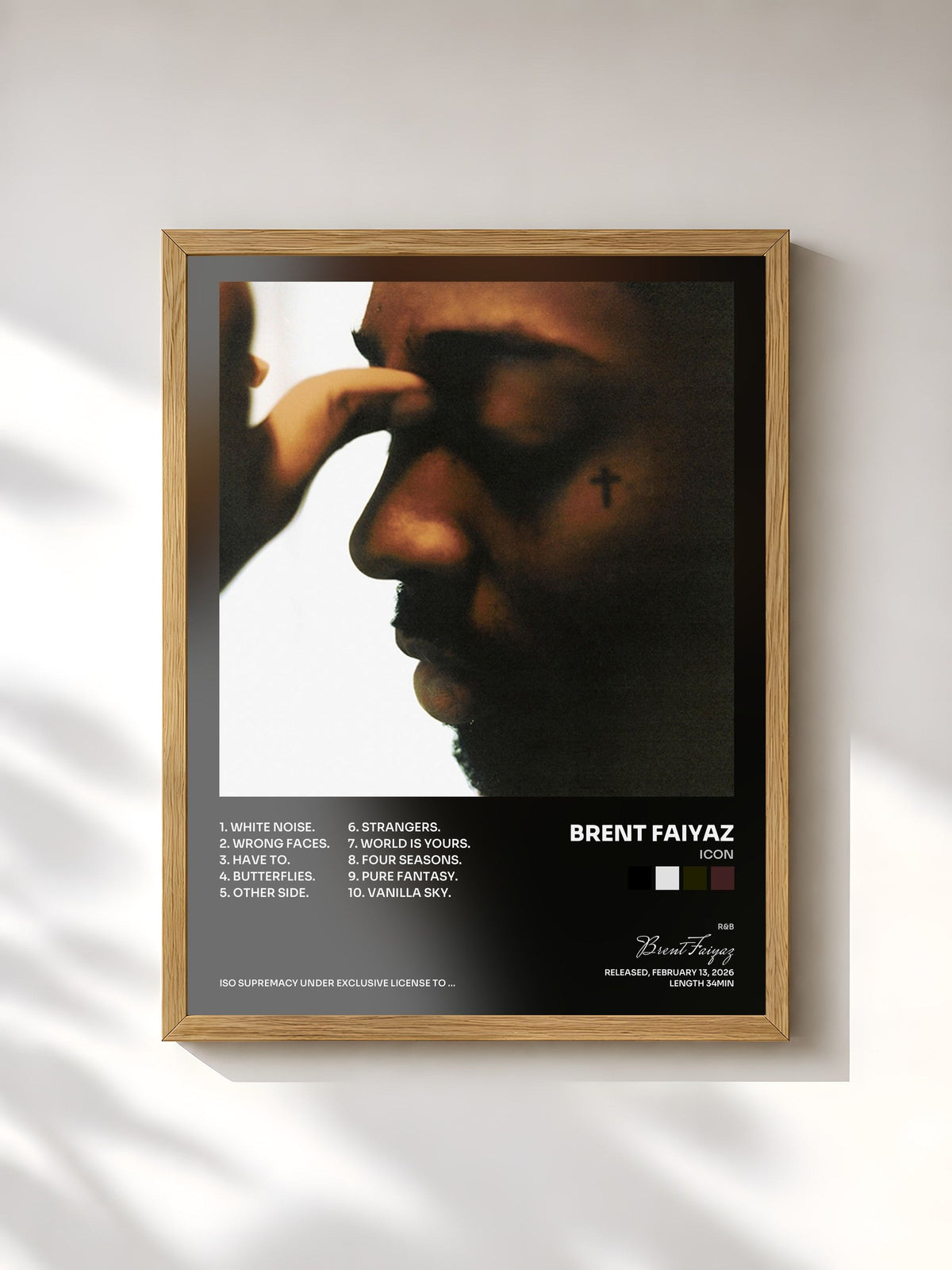 #bois Tableau de l'album Icon de Brent Faiyaz, cadre en bois brut, imprimé et encadré en France