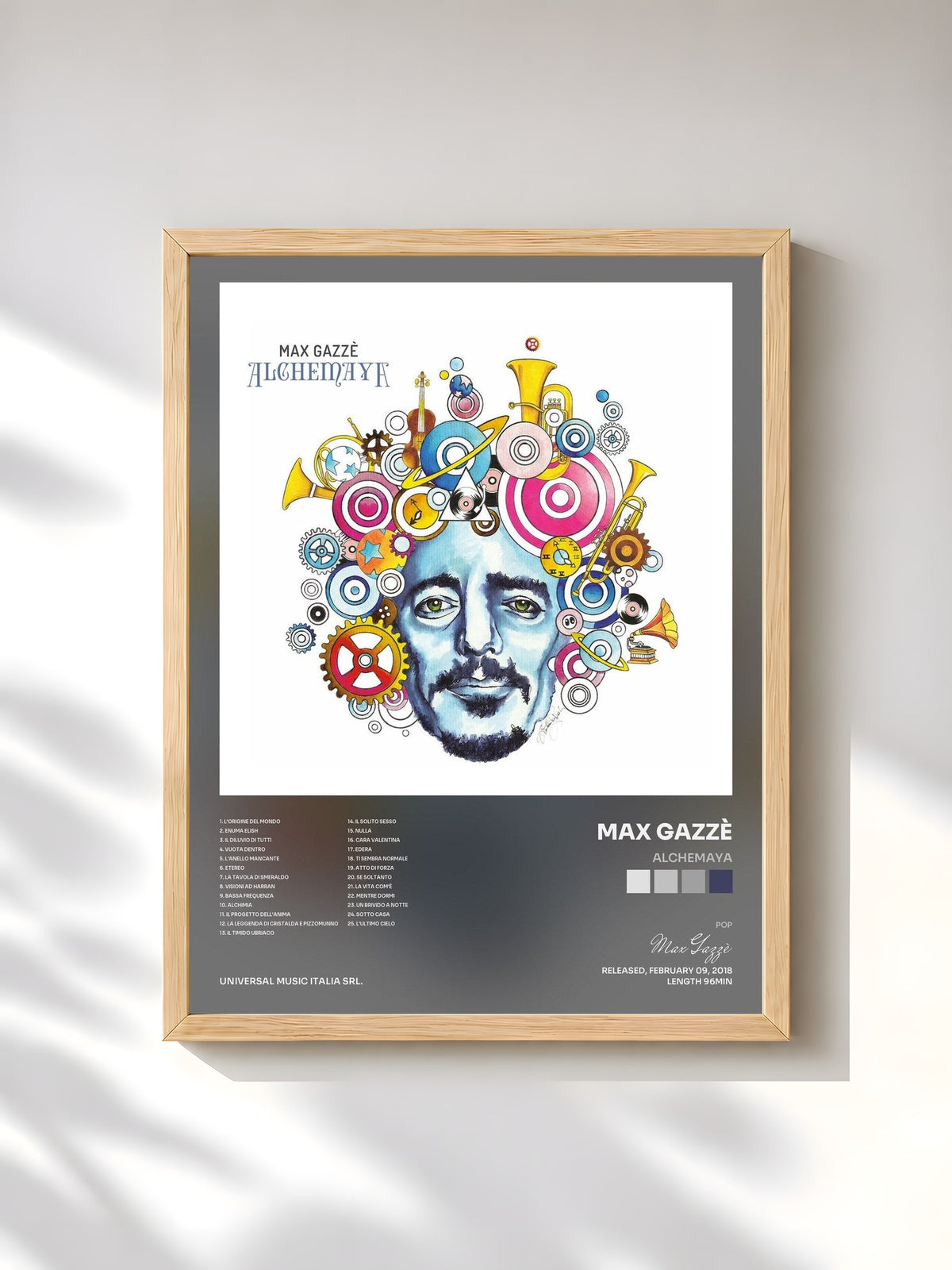 #bois Tableau de l'album Alchemaya de Max Gazzè, cadre en bois brut, imprimé et encadré en France