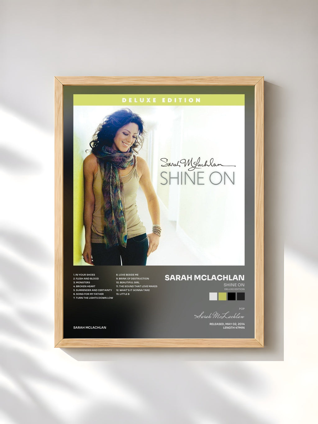 #bois Tableau de l'album Shine On (Deluxe Edition) de Sarah McLachlan, cadre en bois brut, imprimé et encadré en France