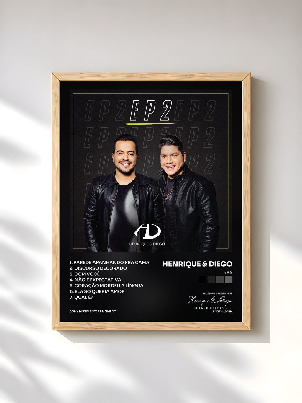 #bois Tableau de l'album EP 2 de Henrique & Diego, cadre en bois brut, imprimé et encadré en France