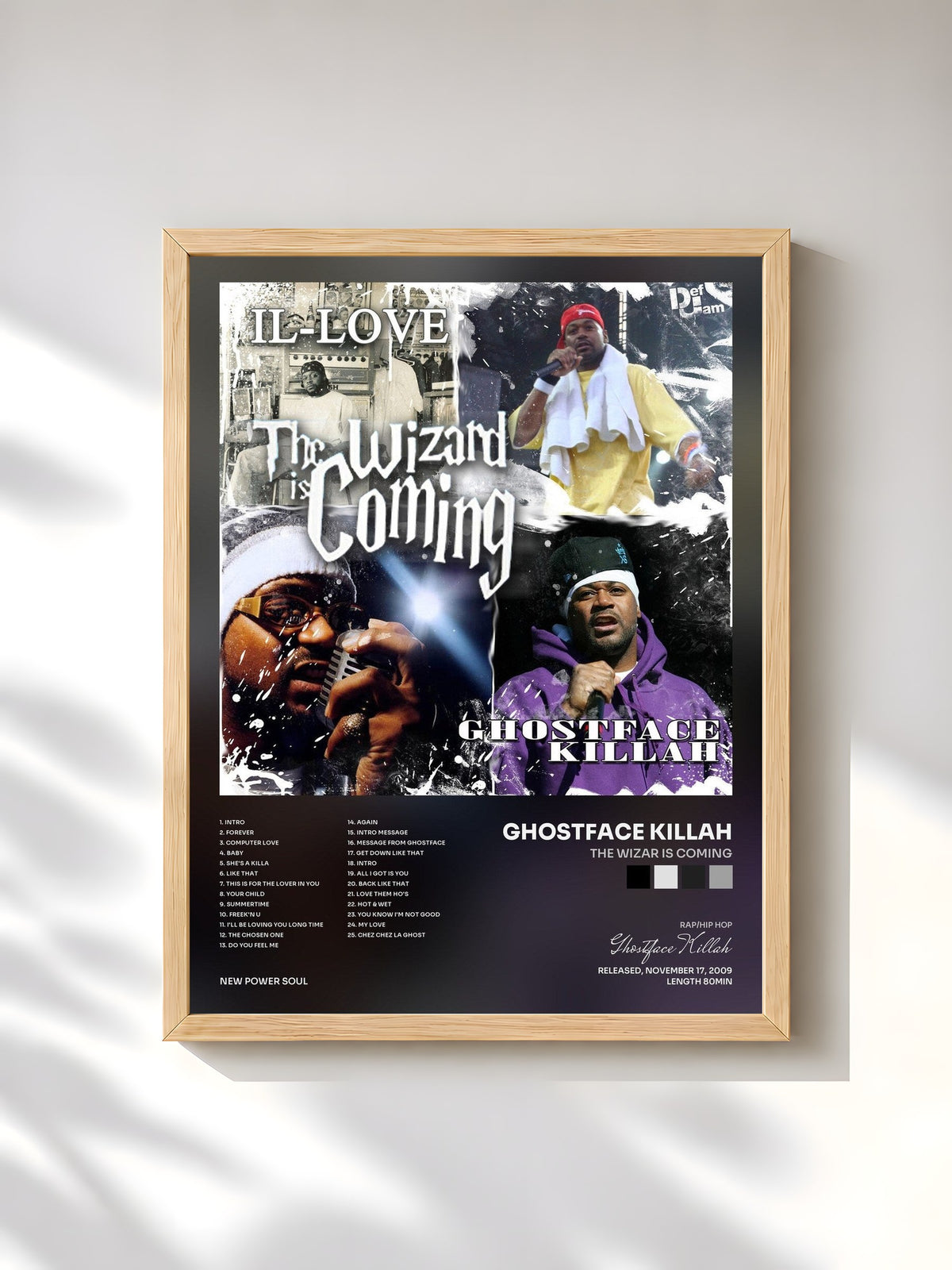 #bois Tableau de l'album The Wizar Is Coming de Ghostface Killah, cadre en bois brut, imprimé et encadré en France