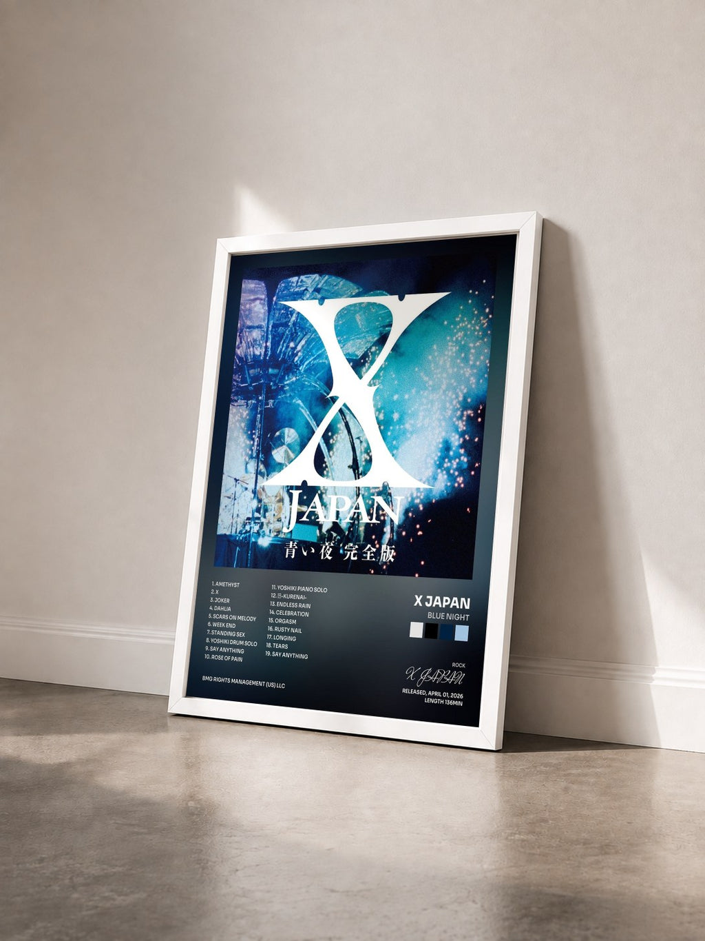 #blanc Tableau de l'album Blue Night de X JAPAN vu de trois quarts, cadre blanc