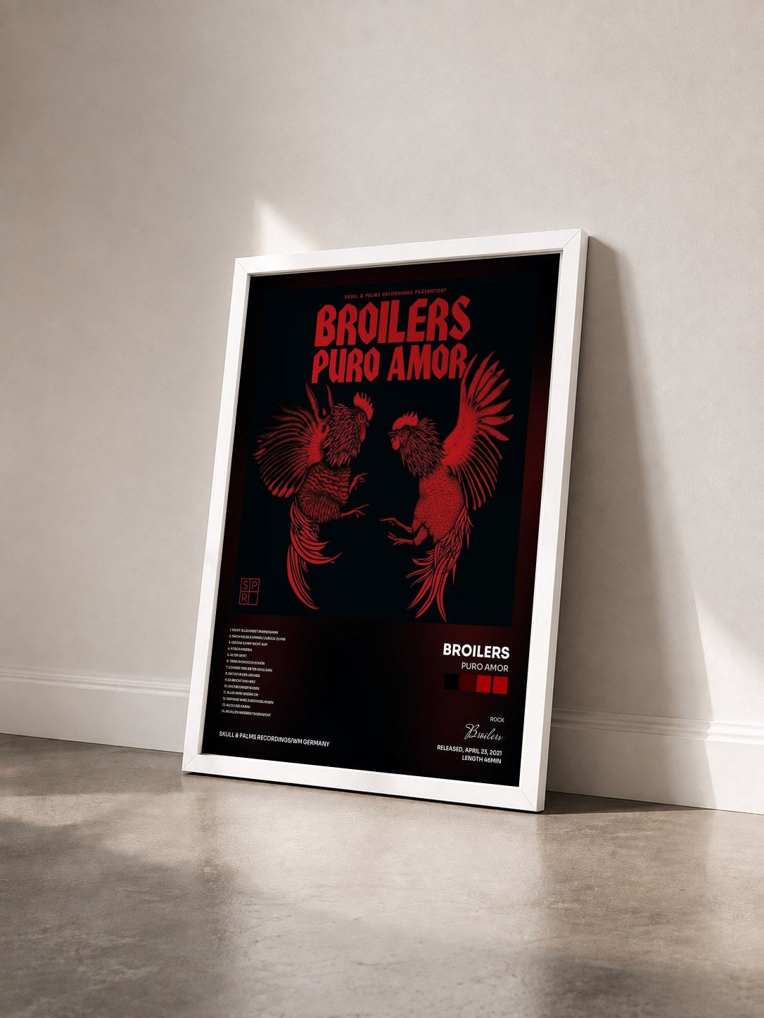 #blanc Tableau de l'album Puro Amor de Broilers vu de trois quarts, cadre blanc