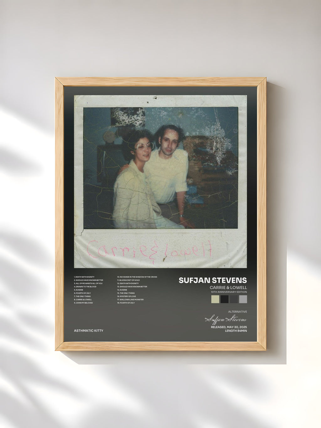 #bois Tableau de l'album Carrie & Lowell (10th Anniversary Edition) de Sufjan Stevens, cadre en bois brut, imprimé et encadré en France