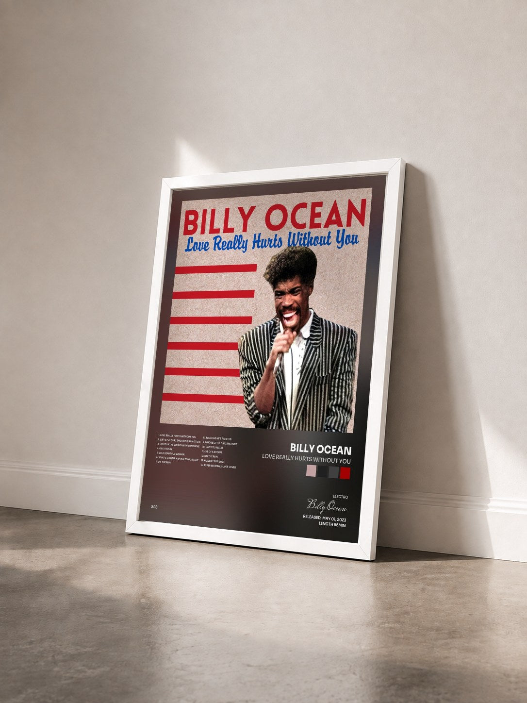 #blanc Tableau de l'album Love Really Hurts without You de Billy Ocean vu de trois quarts, cadre blanc