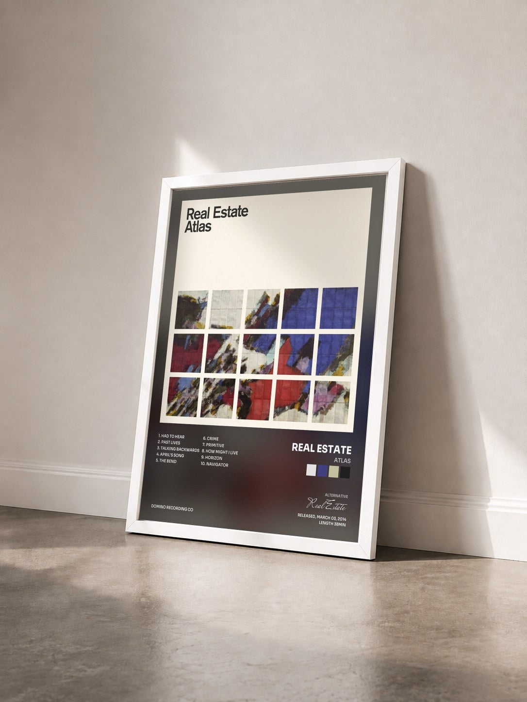 #blanc Tableau de l'album Atlas de Real Estate vu de trois quarts, cadre blanc