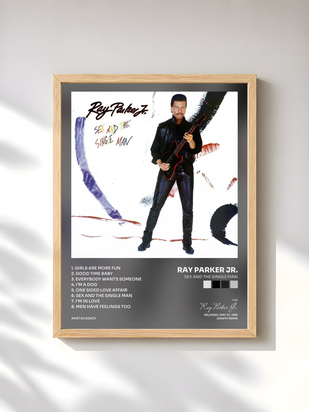 #bois Tableau de l'album Sex and the Single Man de Ray Parker Jr., cadre en bois brut, imprimé et encadré en France