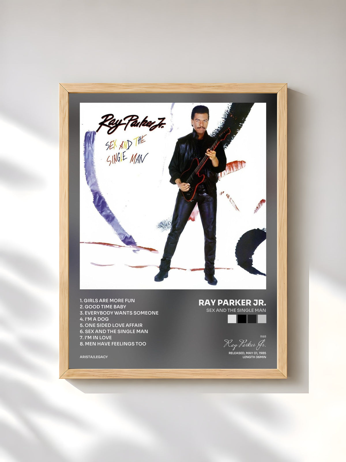 #bois Tableau de l'album Sex and the Single Man de Ray Parker Jr., cadre en bois brut, imprimé et encadré en France