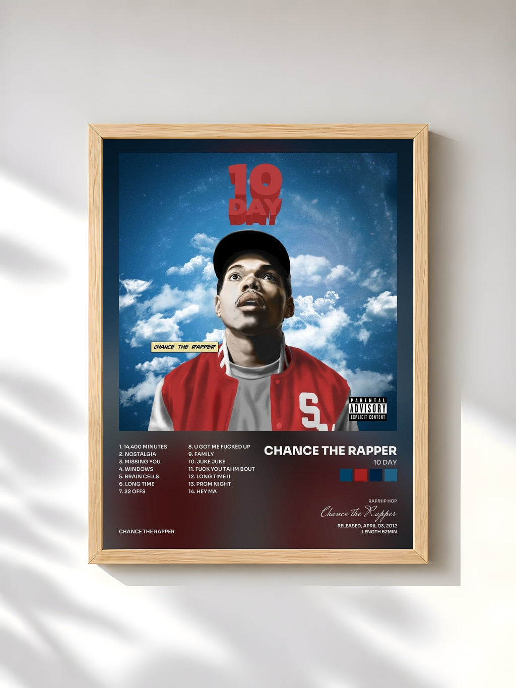 #bois Tableau de l'album 10 Day de Chance the Rapper, cadre en bois brut, imprimé et encadré en France
