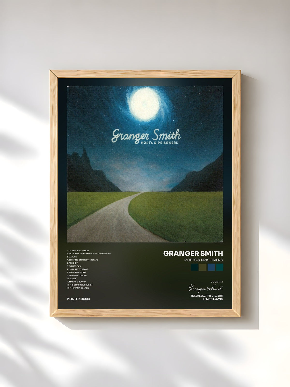 #bois Tableau de l'album Poets & Prisoners de Granger Smith, cadre en bois brut, imprimé et encadré en France