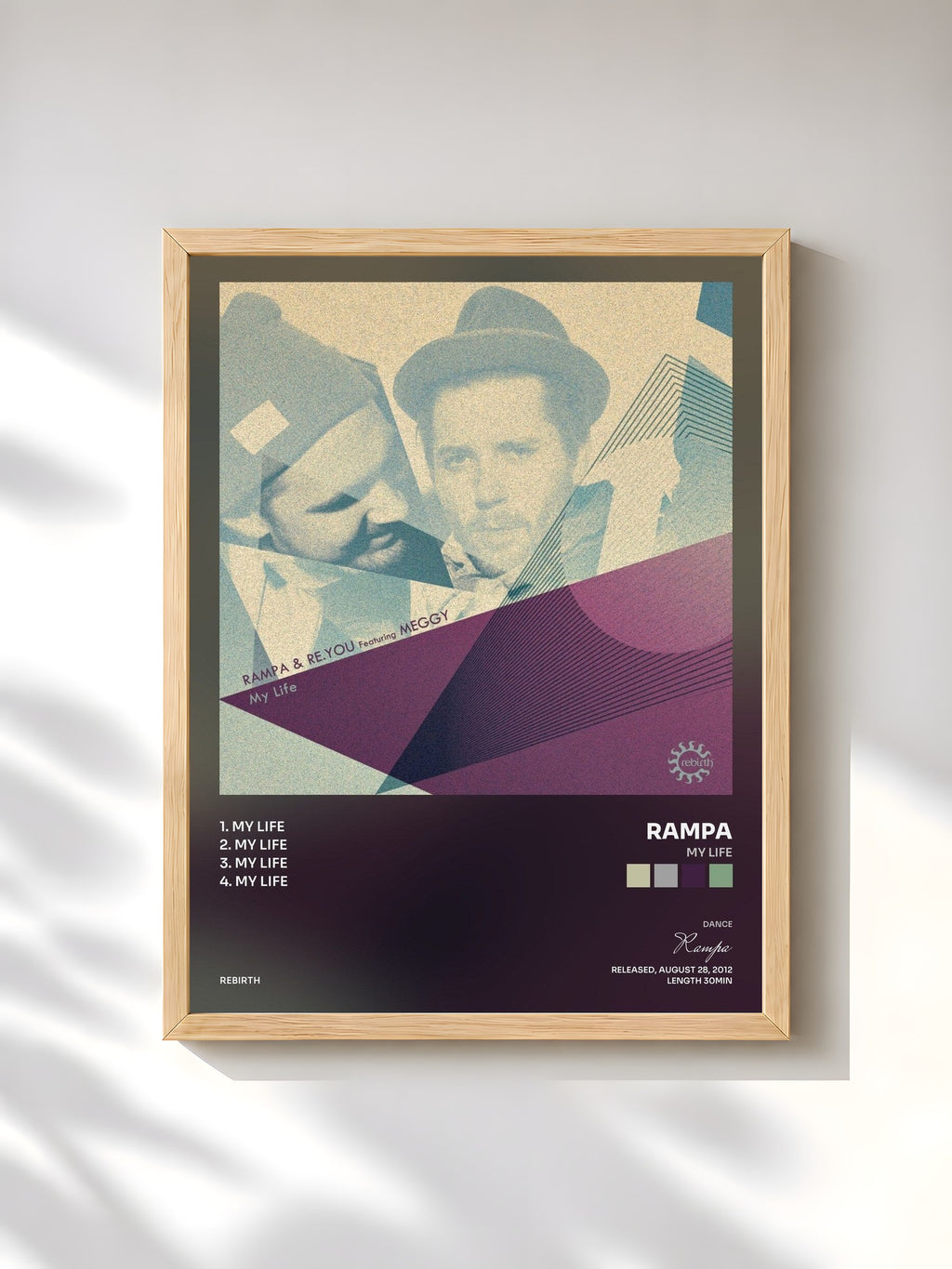 #bois Tableau de l'album My Life de Rampa, cadre en bois brut, imprimé et encadré en France
