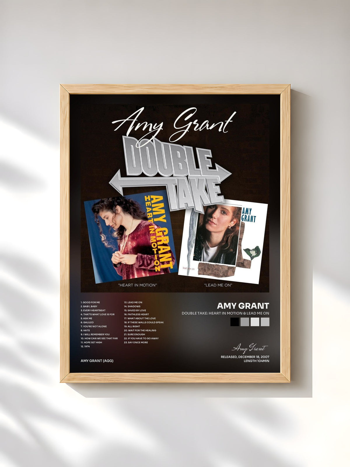 #bois Tableau de l'album Double Take: Heart In Motion & Lead Me On de Amy Grant, cadre en bois brut, imprimé et encadré en France