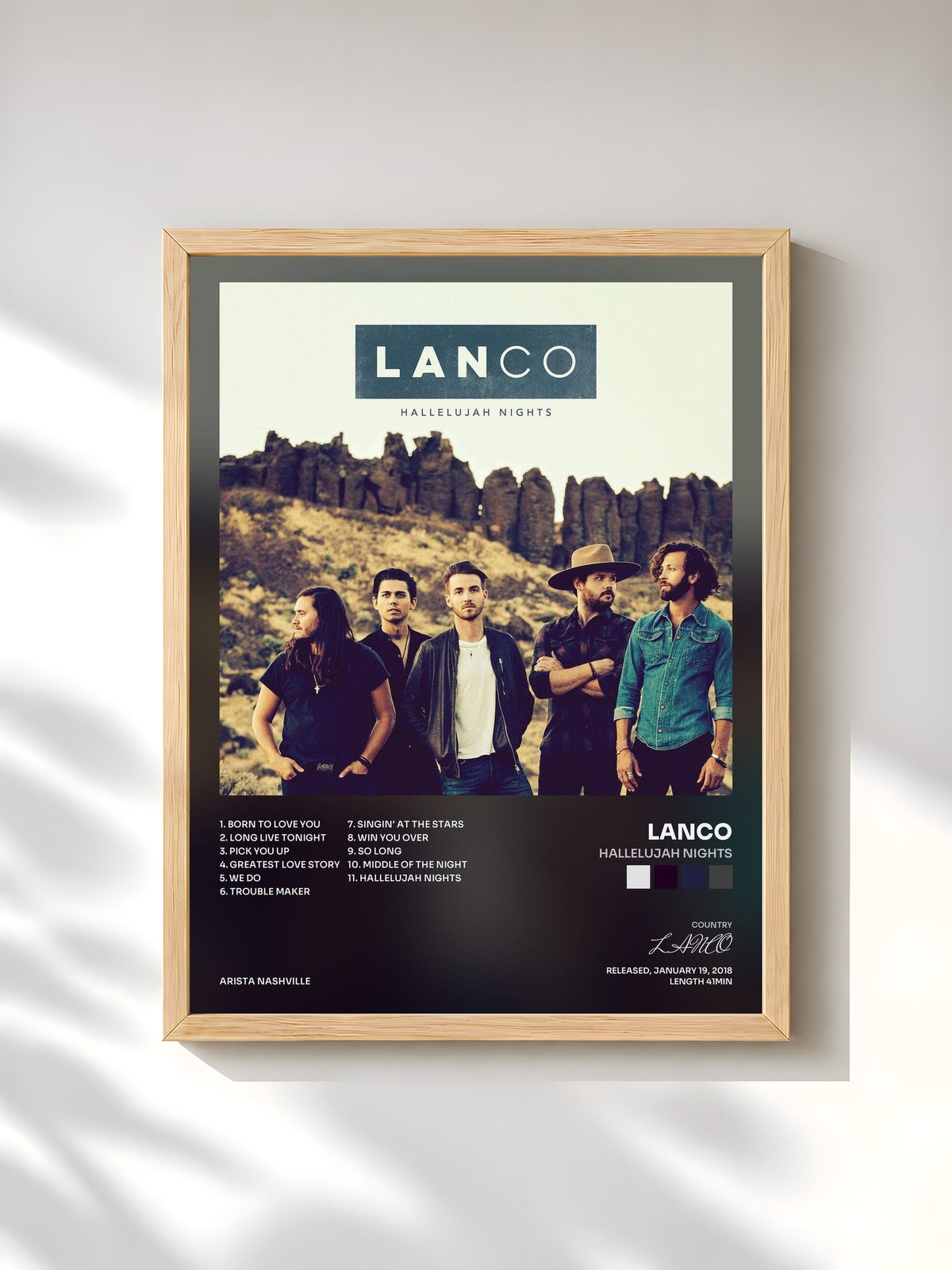 #bois Tableau de l'album Hallelujah Nights de LANCO, cadre en bois brut, imprimé et encadré en France