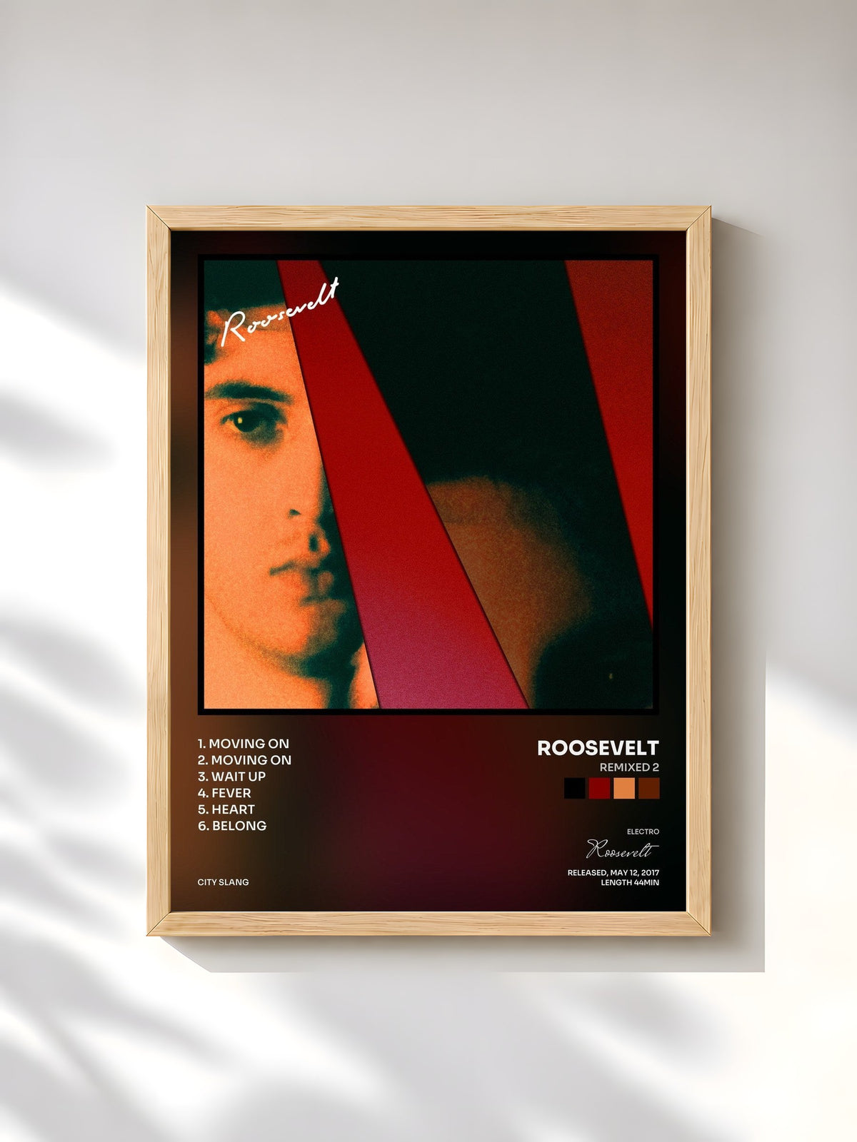 #bois Tableau de l'album Remixed 2 de Roosevelt, cadre en bois brut, imprimé et encadré en France