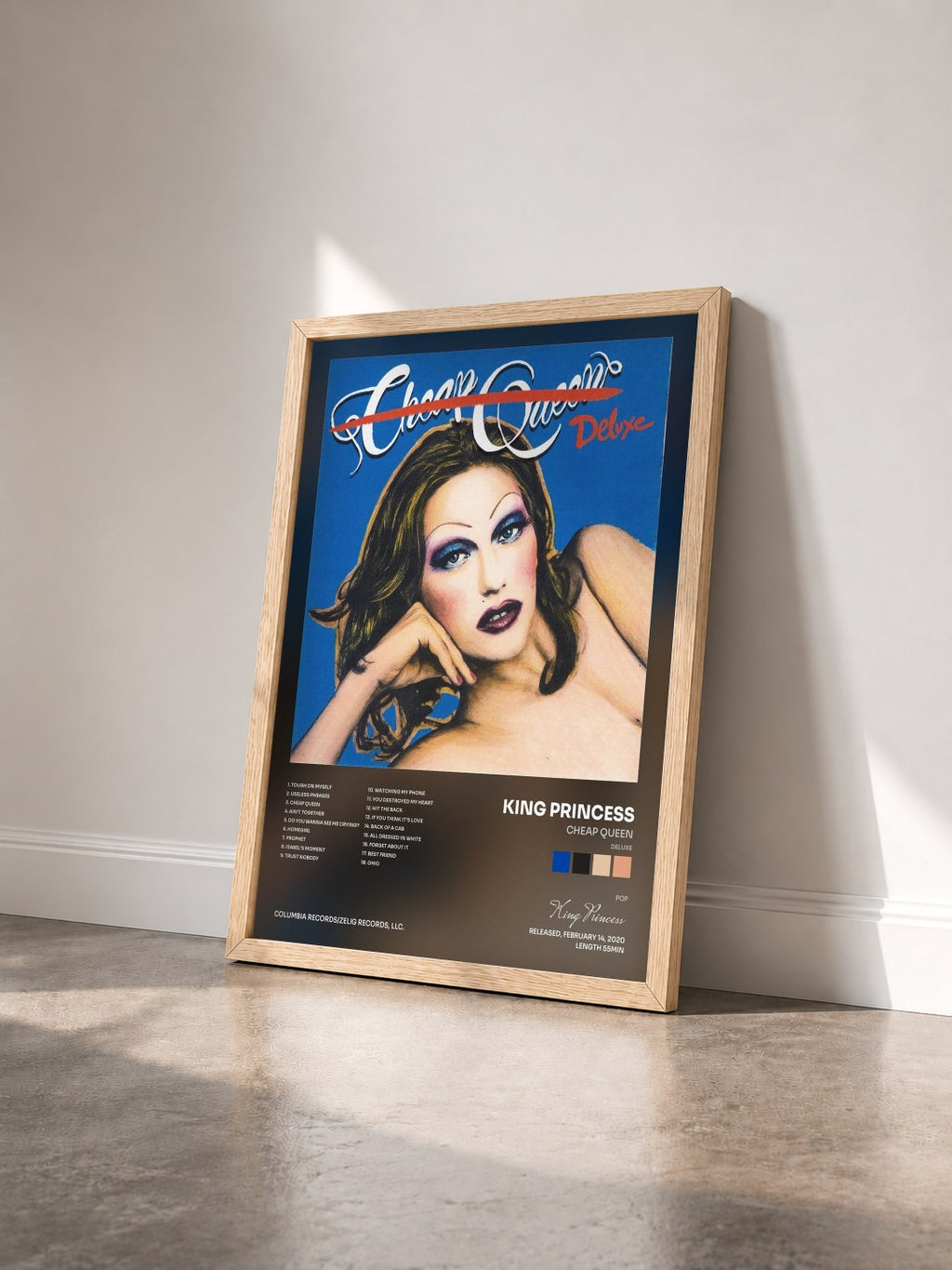 #bois Tableau de l'album Cheap Queen (Deluxe) de King Princess vu de trois quarts, cadre en bois brut