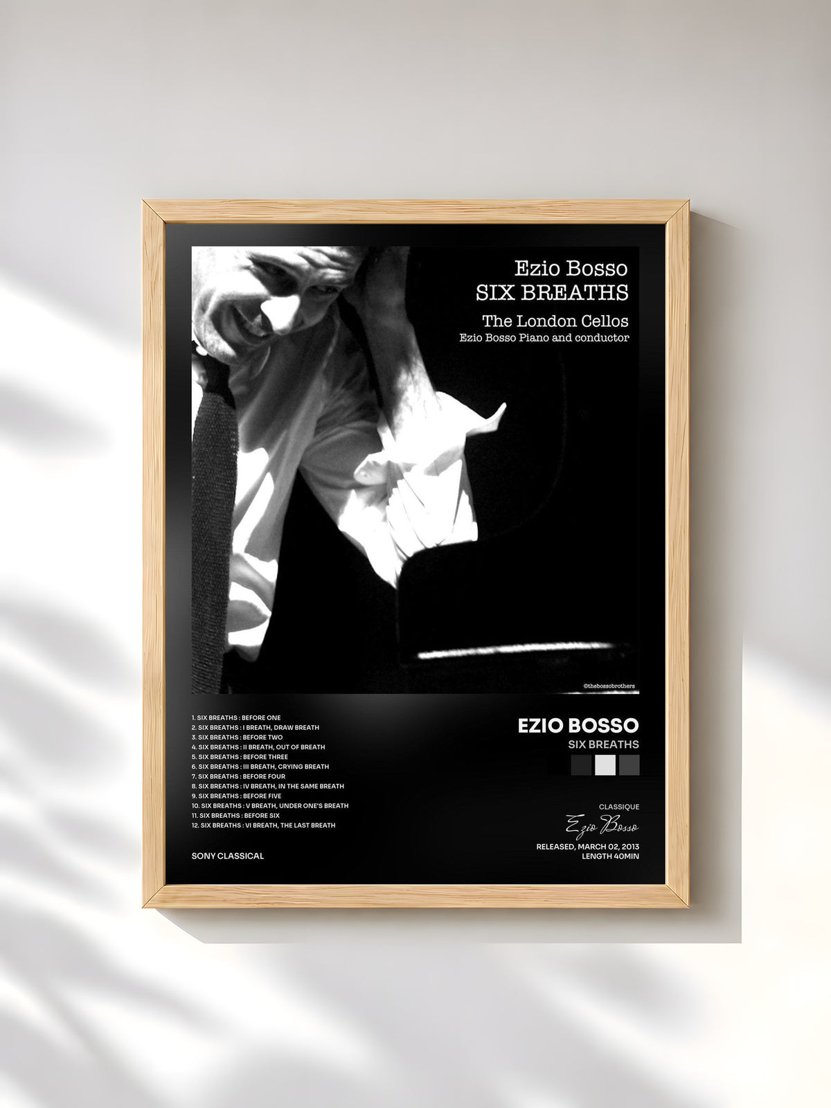 #bois Tableau de l'album Six Breaths de Ezio Bosso, cadre en bois brut, imprimé et encadré en France