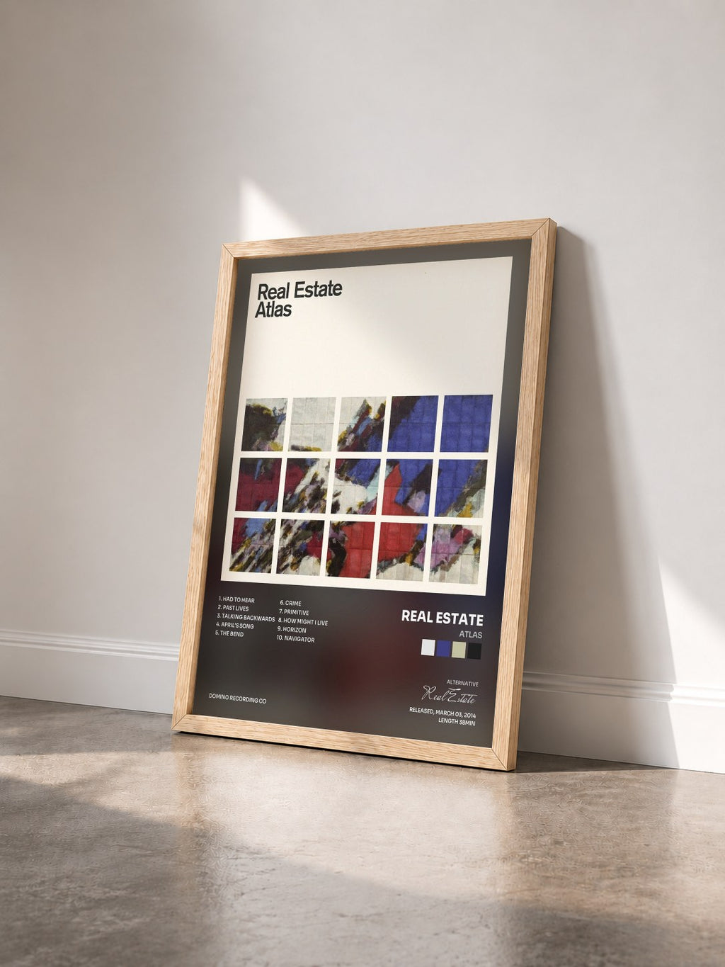 #bois Tableau de l'album Atlas de Real Estate vu de trois quarts, cadre en bois brut