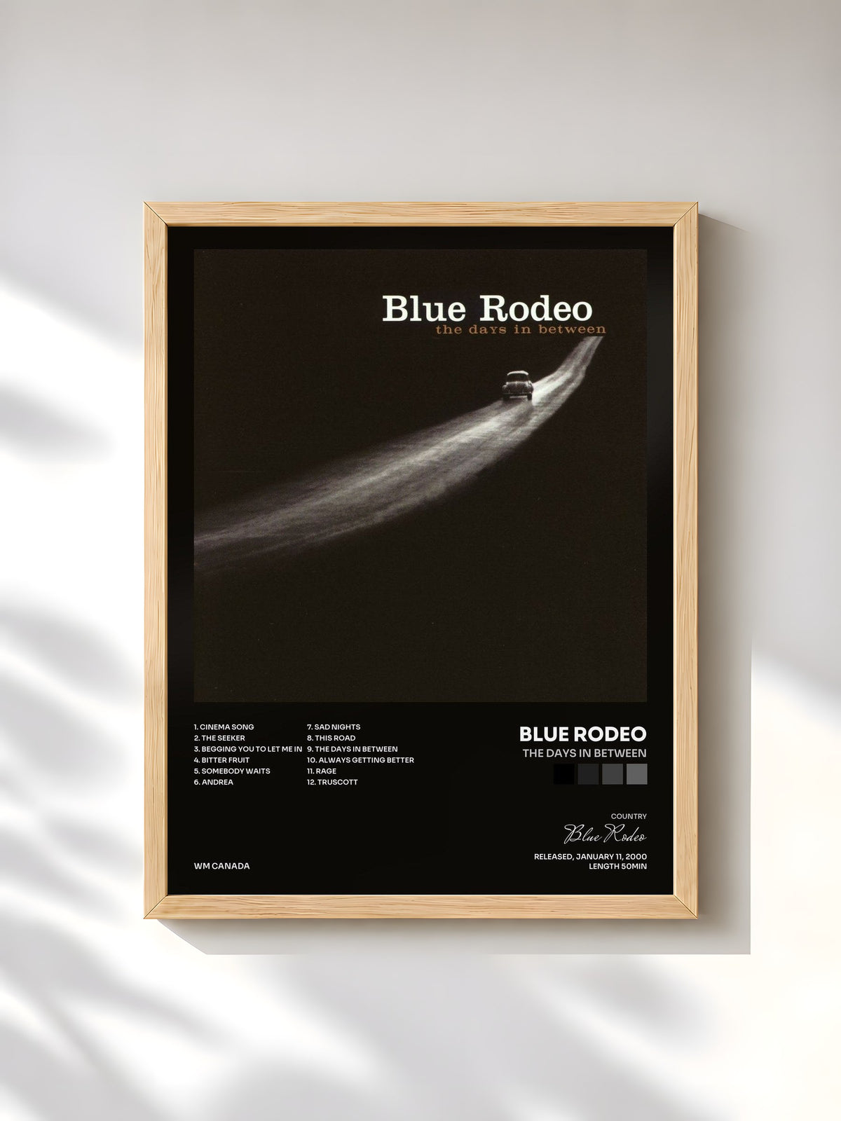 #bois Tableau de l'album The Days in Between de Blue Rodeo, cadre en bois brut, imprimé et encadré en France