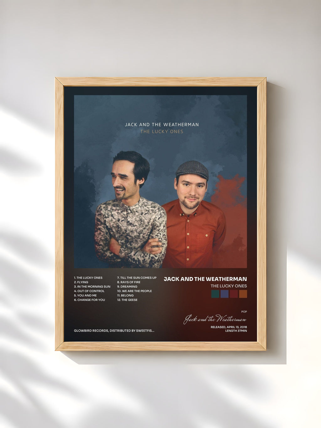 #bois Tableau de l'album The Lucky Ones de Jack and the Weatherman, cadre en bois brut, imprimé et encadré en France